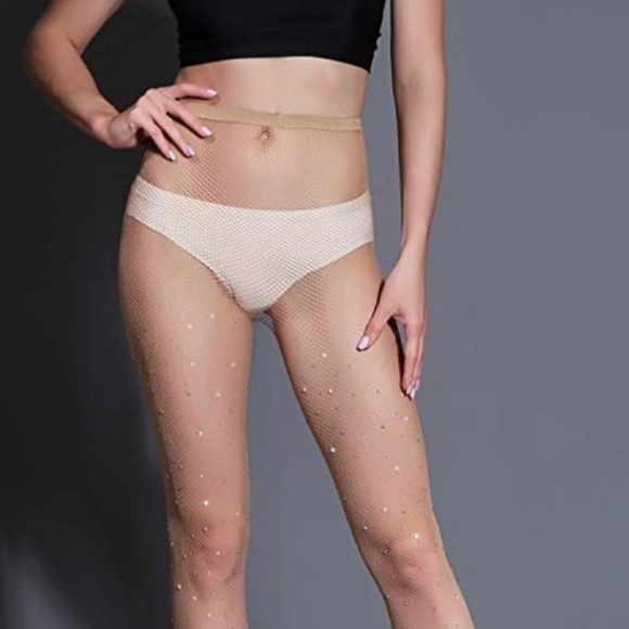 NWT Women's Sparkle Rhinestone Fishnets Sexy Tights High Waist Stockings - Picture 5 of 6